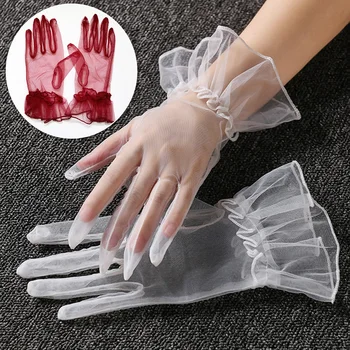 1 пара Модных коротких перчаток из прозрачного тюля, Ультратонкие варежки с полными пальцами, Сетчатые наручные свадебные перчатки для невесты, аксессуар для Хэллоуина