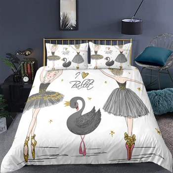 Комплект постельного белья с 3D рисунком танцовщицы, пододеяльник, наволочка, балетное одеяло, мультяшный домашний текстиль