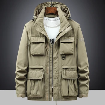 Большие размеры, Съемная куртка с капюшоном, мужские осенне-зимние Новые водонепроницаемые ветрозащитные пальто 5XL