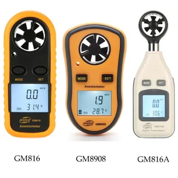 GM816/GM8908/GM816A Ручной ЖК-цифровой Анемометр Измеритель скорости ветра Измеритель Скорости воздуха Измерение Температуры Windmeter Тестер