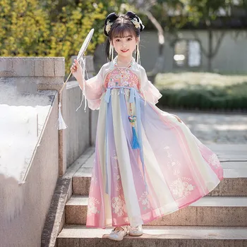Платье Hanfu для девочек, древнекитайское платье Hanfu, Детский Сказочный детский танцевальный костюм для выступлений на сцене, Летнее Новое платье для Косплея