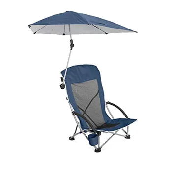 Пляжный стул с регулируемым зонтиком UPF 50 +, синий/серый, 7,65 фунтов, 18,00x25,00x65,00 дюймов