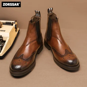 новинка 2023 года; мужские короткие ботинки; обувь из натуральной кожи с высоким берцем; мужские модельные туфли 