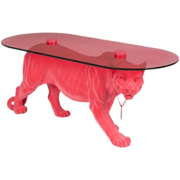 Дизайнерский итальянский современный простой журнальный столик с розовым леопардом, креативное животное, инопланетный свет в гостиной, роскошный чистый красный леопард