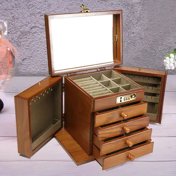 Деревянная коробка для хранения ювелирных изделий с комбинированным замком для ювелирных изделий, колец, колье и часов