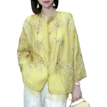 Высококачественная весенне-летняя блузка с вышивкой в китайском стиле, женская модная элегантная Свободная женская рубашка, топ M-XXL