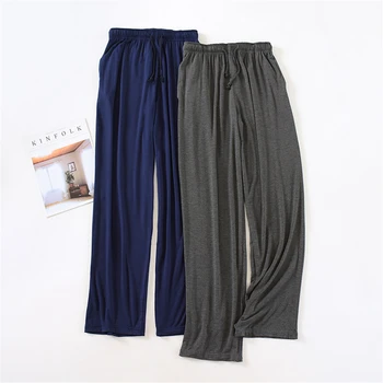 Мужские Пижамные брюки, Весенне-Осенние домашние брюки из модала, тонкие, широкие, Большого Размера, Свободные Брюки для сна с завязками, Пижамные брюки