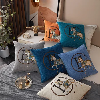 Подушка из синельной ткани 45*45, Жаккардовые подушки с вышивкой Лошади, Современный стиль, Подушка с животными Для домашнего Дивана, наволочка