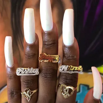 Кольцо с пользовательским именем Aurolaco, Золотое Индивидуальное кольцо в стиле хип-хоп, Женское Модное кольцо в стиле панк с буквами, подарок