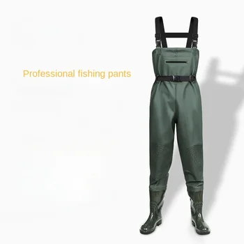 Прочные рыболовные штаны из ПВХ, водонепроницаемые кожаные ремни, защита половины тела, Болотный костюм, Комбинезон с обувью