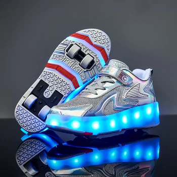 НОВЫЕ детские кроссовки для бега, спортивная обувь для девочек с колесиками, с подсветкой, студенческая версия четырехколесных роликовых коньков, коньки для взрослых