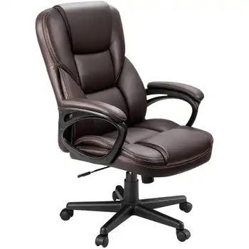 Офисное кресло для руководителей из искусственной кожи с высокой спинкой и поясничной поддержкой, коричневое