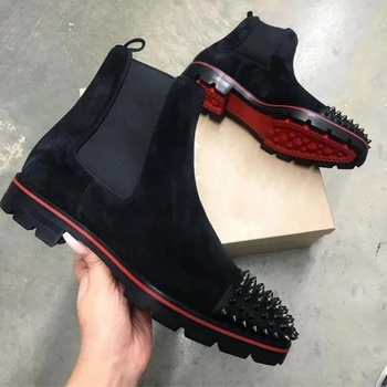 Новая Мужская обувь черного цвета с красной подошвой; Ботинки 