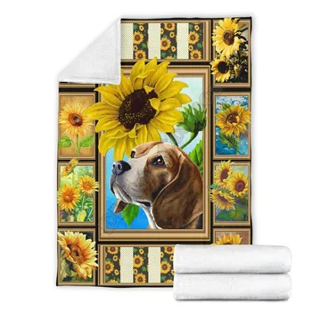 Флисовое одеяло Sunflower beagle, пригодное для носки одеяло для собак с 3D принтом, флисовое одеяло для взрослых/детей, шерп-одеяло