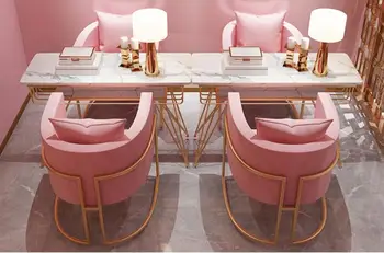 Маникюрный стол и набор стульев скандинавский минималистичный мраморный железный двухэтажный стол чистый красный одноместный двухместный маникюрный стол