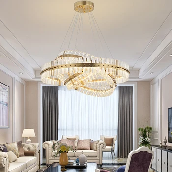 Постмодернистская хрустальная кольцевая люстра Роскошный светильник для потолка гостиной Глянцевый дизайн с привлекательностью высокого класса