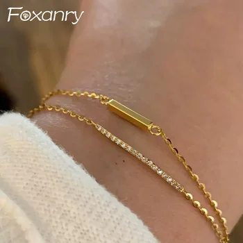 Foxanry Минималистичные браслеты-цепочки серебристого цвета для женщин, корейские модные сверкающие однорядные Цирконы, свадебные украшения, подарки