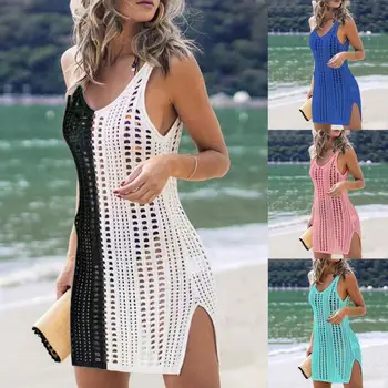 70% Хит продаж, Летнее женское пляжное платье, однотонное, с защитой от Солнца, открытое, Бикини, Накидка для бассейна