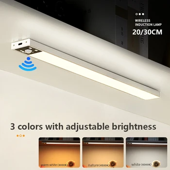 3 цвета в одном светильник с датчиком движения, ультратонкий светильник для шкафа, светодиодный перезаряжаемый ночник Type-c, светильник для кухни в гардеробе