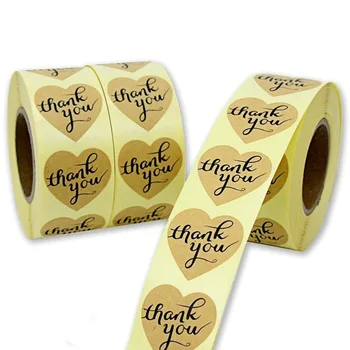 Наклейка с благодарностью из крафт-бумаги в виде сердца, Золотая печать Признательности, этикетки 100-500 шт., бирки, клейкие наклейки для конверта и сумки