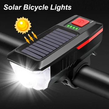 Солнечные Велосипедные фары, звуковые Фонари, светодиодный USB-зарядка, Бликовый фонарик, Велосипедные Передние фонари, Водонепроницаемая Велосипедная Индукционная лампа