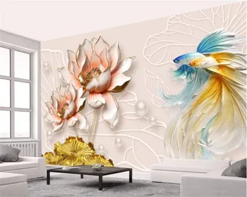 Beibehang Настроить высококачественные 3D обои Рельеф в европейском стиле цветок лотоса ювелирные изделия фон настенные обои для стен 3 d