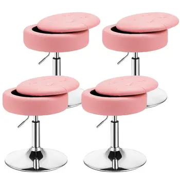 Набор Costway из 4 регулируемых туалетных столиков с поворотом на 360 ° для хранения косметики с подносом розового цвета