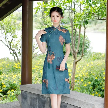 Шифоновое платье Чонсам Лето 2022, Улучшенный Темперамент, Средняя длина, китайский стиль, Элегантное женское вечернее платье Qipao