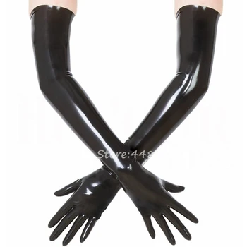 Унисекс Латексные резиновые Перчатки Черные Формованные Бесшовные фетиш-перчатки Длиной до плеча Culb Wear Костюмы для Косплея для женщин