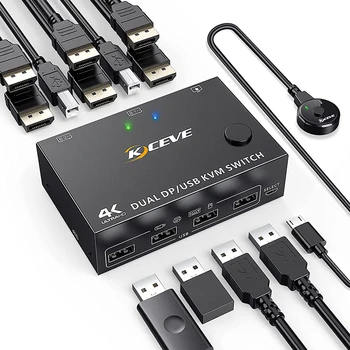 4K Двойной DP / USB KVM-коммутатор, адаптер для интернет-разветвителя, USB-разветвитель, Многофункциональный экран для расширения/копирования игр в прямом эфире