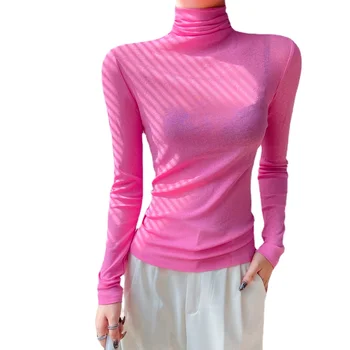 Летний женский солнцезащитный крем для гольфа 2023 года с длинными рукавами, ультратонкой нижней рубашкой из ледяного шелка и водолазкой с круглым вырезом