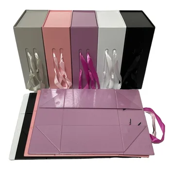 Изготовленная на заказ Складная Подарочная бумажная Упаковочная коробка Магнитная с ленточной ручкой Подарочная складная коробка