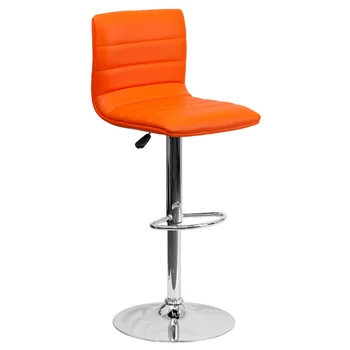 Betsy Современный Барный стул из оранжевого винила с регулируемой высотой стойки, поворотный Стул со спинкой и хромированным основанием