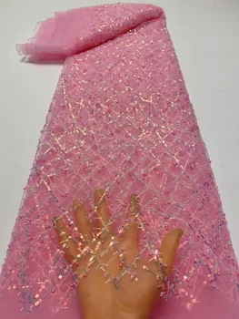 Тяжелая Розовая Кружевная Ткань С Блестками И Бисером Для Свадебного Платья Роскошное Вечернее Платье Из Французского Кружева 5 Ярдов