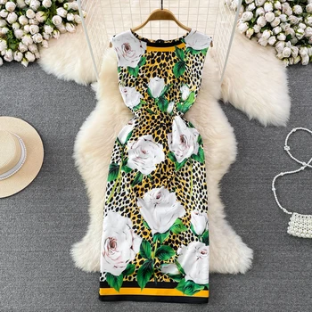 Летнее дизайнерское модное платье для подиума с цветочным принтом 