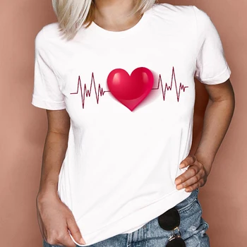 Новая летняя модная Женская одежда с графическим изображением Любви, сердцебиения, Валентина, 90-е, Весенняя женская одежда, Топы, футболки, Женская футболка с принтом