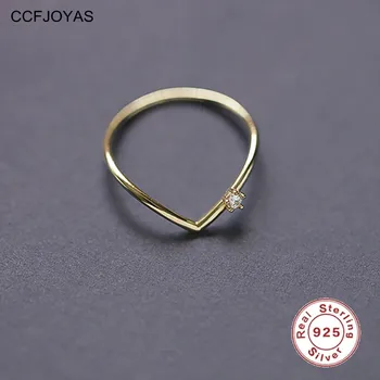 CCFJOYAS 14k Позолоченное V-образное кольцо для Женщин из Стерлингового Серебра 925 Пробы с Одним Цирконом, Кольца для Свадебной Вечеринки, Модные Ювелирные Изделия 2022