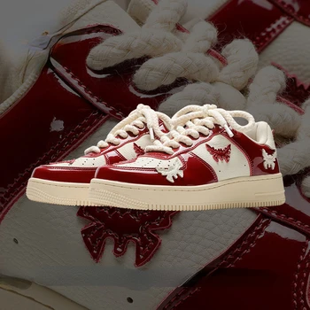 Мужские Летние Дышащие кроссовки Y2k, Красные кроссовки с рисунком летучей мыши, Обувь для скейтборда в американском уличном стиле, Готическая Винтажная Дизайнерская обувь