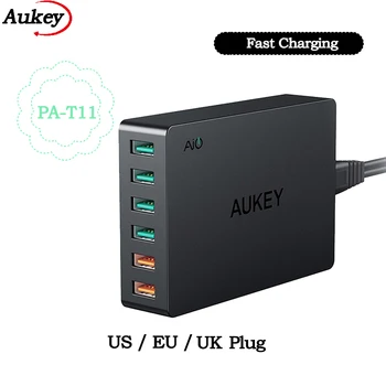 AUKEY PA-T11 6 USB-портов 60 Вт Быстрое Настенное Зарядное Устройство EU, US, UK Штекер Qualcomm Quick Charge 3.0 Настольное Зарядное Устройство Зарядная Станция