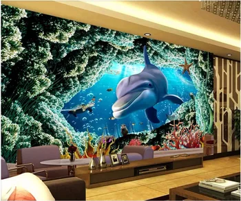 3d обои морской Мир Пещера дельфина Коралловый гостиная домашний декор На заказ фотообои 3d настенные фрески обои для стен 3 d