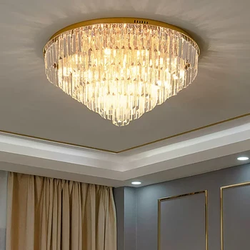 Хрустальные светильники В гостиной Роскошная простая лампа в стиле постмодерн В главной спальне Круглая подвесная люстра с хрустальным подвесом В фойе