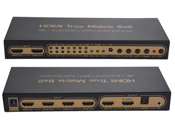 4k 6x2 HDMI Матрица 6 В 2 Выхода HDMI Переключатель Switcher Splitter Видео Конвертер True Matrix 3D ARC Коаксиальный аудио Экстрактор Toslink