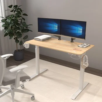 Стол с регулируемой высотой опор, USB и Type C, цвет натурального дерева