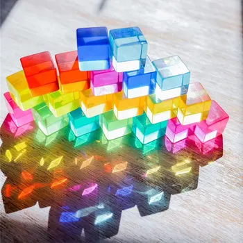 Акриловые Полупрозрачные Кубики, блоки, драгоценные камни, Детские Игрушки для укладки Светящийся Кубики Монтессори Развивающие Игрушки