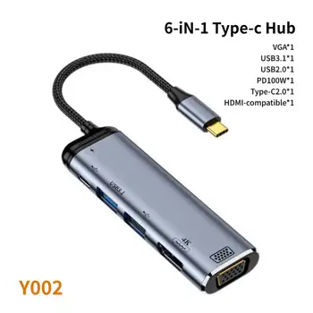 6в1 USB C КОНЦЕНТРАТОР Type C для HD 4K/USB3.1 10 Гбит/с/PD 100 Вт/3,5 Мм док-станция для ноутбука Разветвитель Адаптер Для Macbook Air M1 iPad Pro