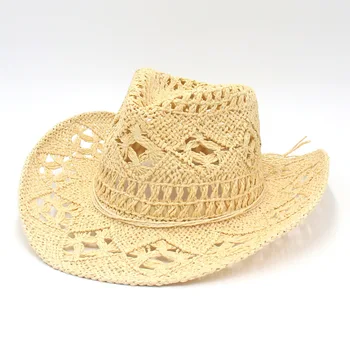 Летние мужские и женские ковбойские шляпы в западном стиле, Соломенная шляпа ручной работы, дышащая пляжная джазовая кепка, Солнцезащитная шляпа для Унисекс