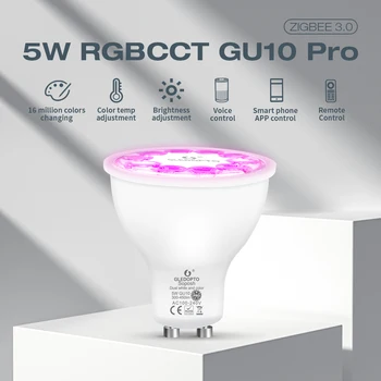GLEDOPTO GU10 Светодиодный Прожектор 5 Вт Zigbee3.0 Потолочные светильники Приложение/Alexa Voice/Дистанционное управление RGBCCT Пятна 30 Угол луча Работа с концентратором