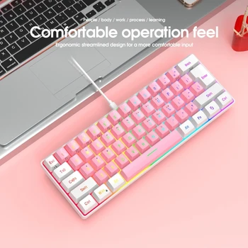 Игровая клавиатура с 61 клавишами, USB-клавиатура с RGB подсветкой для ноутбука, настольного компьютера, игровая клавиатура, USB-клавиатура