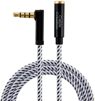Удлинительный кабель для наушников, 90 Градусов TRRS 3,5 мм 3 фута / 6 футов от мужчины к женщине Аудиокабель-удлинитель 4-проводный (совместим с микрофоном)