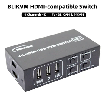 PiKVM BLIKVM HDMI-совместимый Коммутатор KVM для общего ноутбука 4-портовый Конвертер 4 В 1 Выход USB Мышь Клавиатура Дисплей